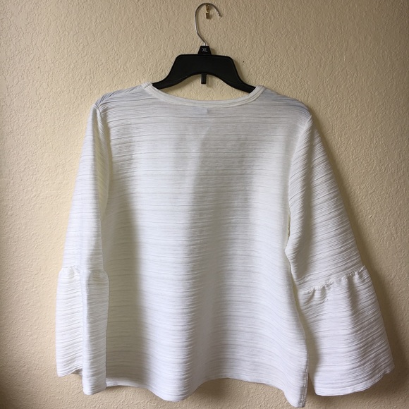 White Elle Embossed Flare-Sleeved Blouse - Picture 2 of 3